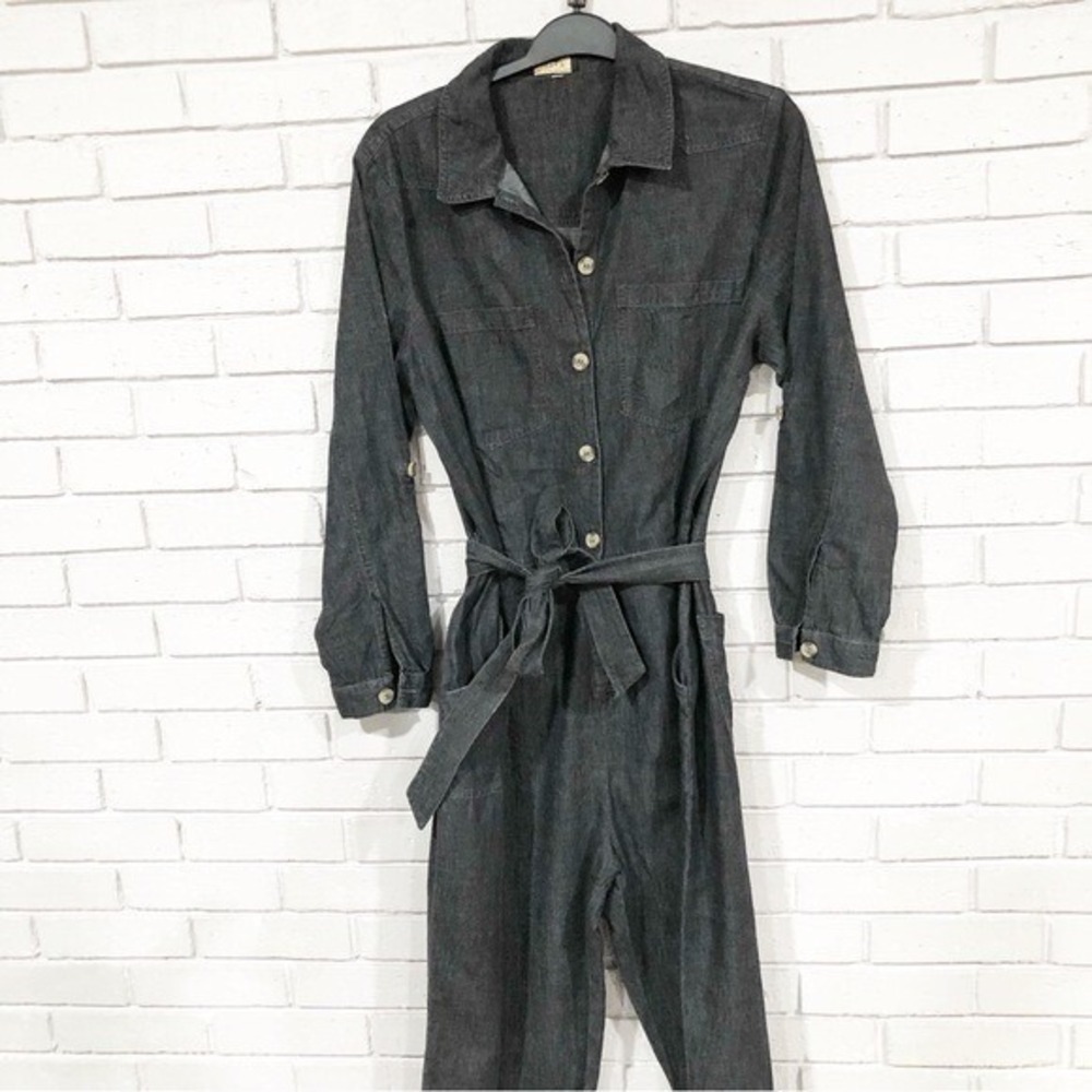 Lipsy London Dark Wash Denim Boiler Suit Jumpsuit Tie Waist Gorpcore 14